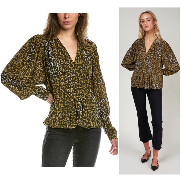 ISABEL MARANT Amirya Floral Top Blouse Bronze Balloon Sleeves size 38 / M - Picture 1 of 15